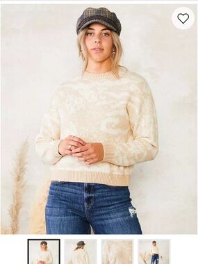 Buckle Cream Patterned Crewneck Sweater